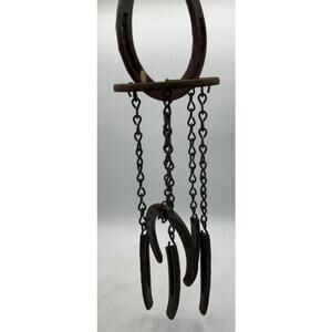 Rustic Handmade Horseshoe Wind Chimes 15" Metal Chains Hearts Farmhouse Decor